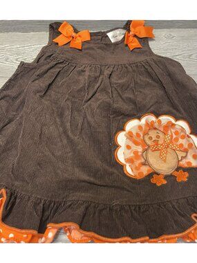 Vintage Brown Corduroy Thanksgiving Turkey Jumper Dress 2T Rare Editions